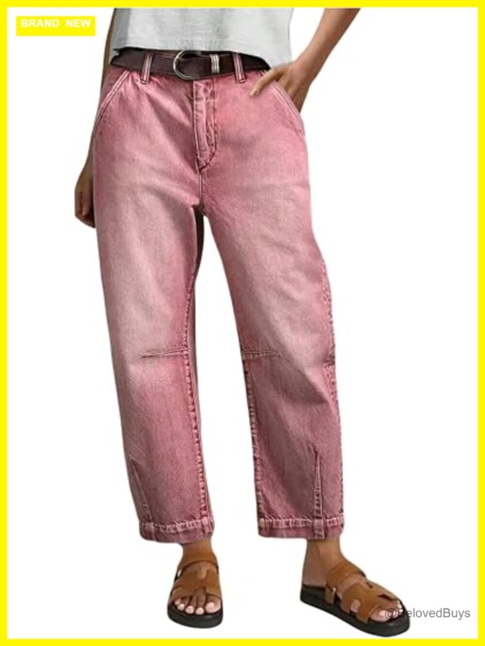 Vintage Cropped Mid Rise Barrel Denim Jeans with Pockets